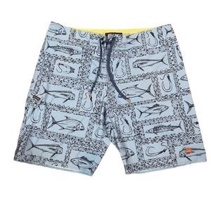 Cova Men's Swim Trunks Blue Fishing Print Tie Waist Size‎ 38